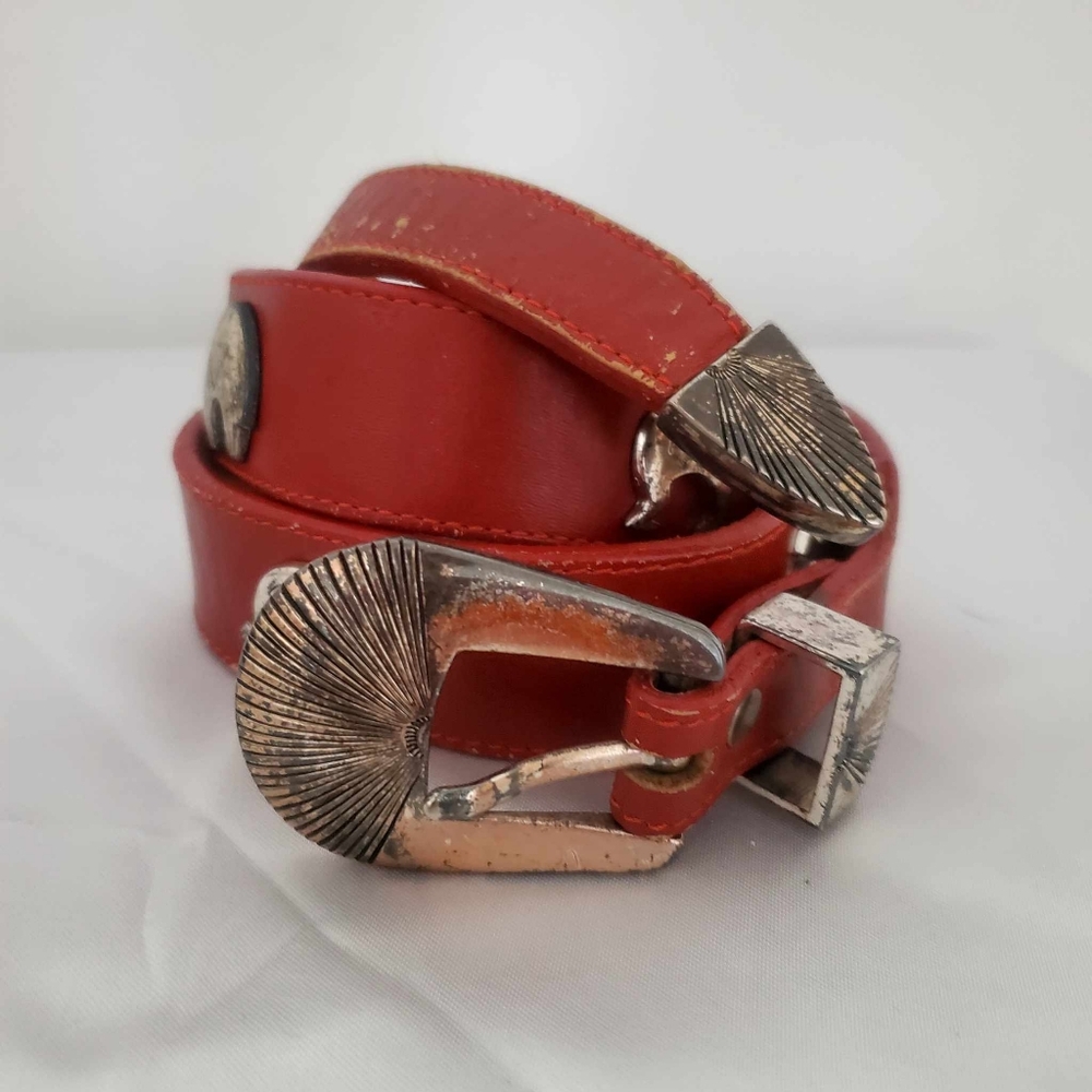 Red Leather Belt with Metalic Animals - Picture 1 of 9